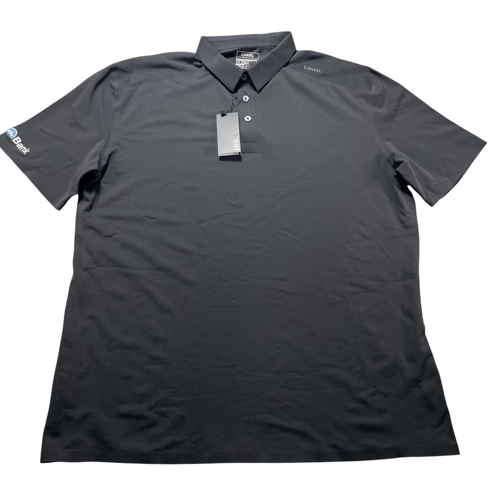 UNRL Legend Polo Shirt Mens XL Black Golf Performance Stretch Bell Bank Logo NEW